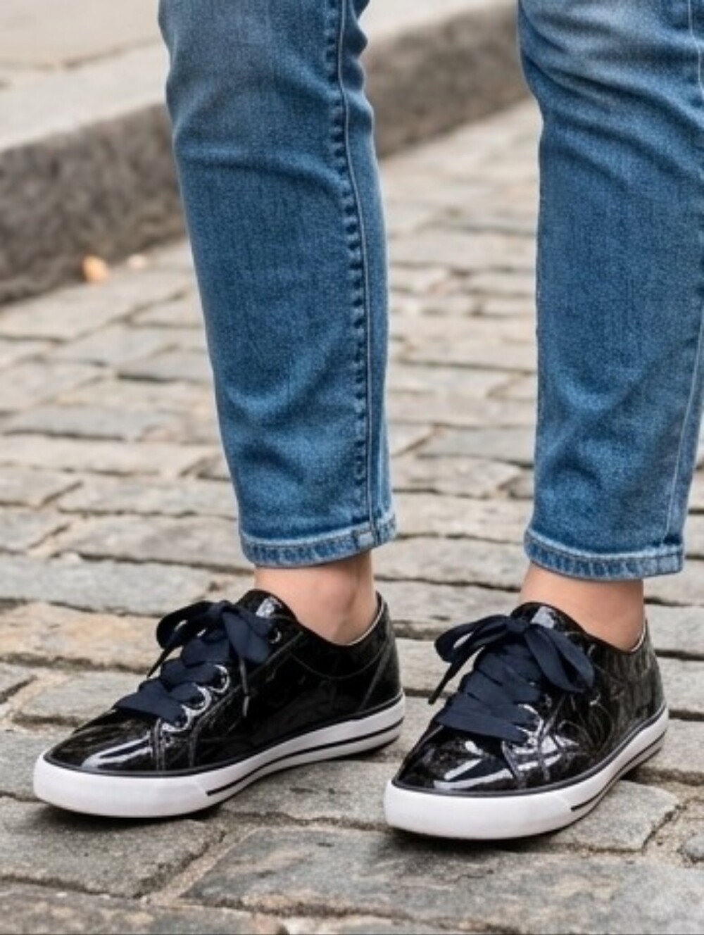 Coach Black Patent Leather Logo Ribbon Lace Sneakers